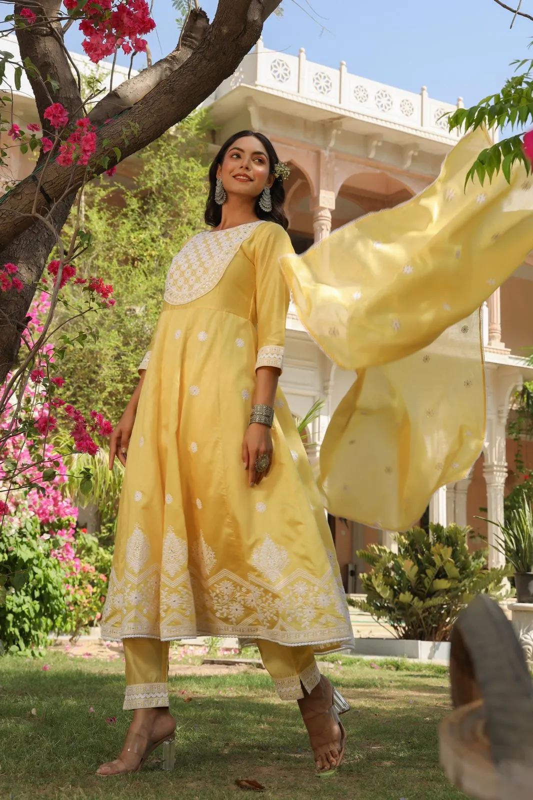 Yellow Chanderi Silk Embroidered Kurta Sets