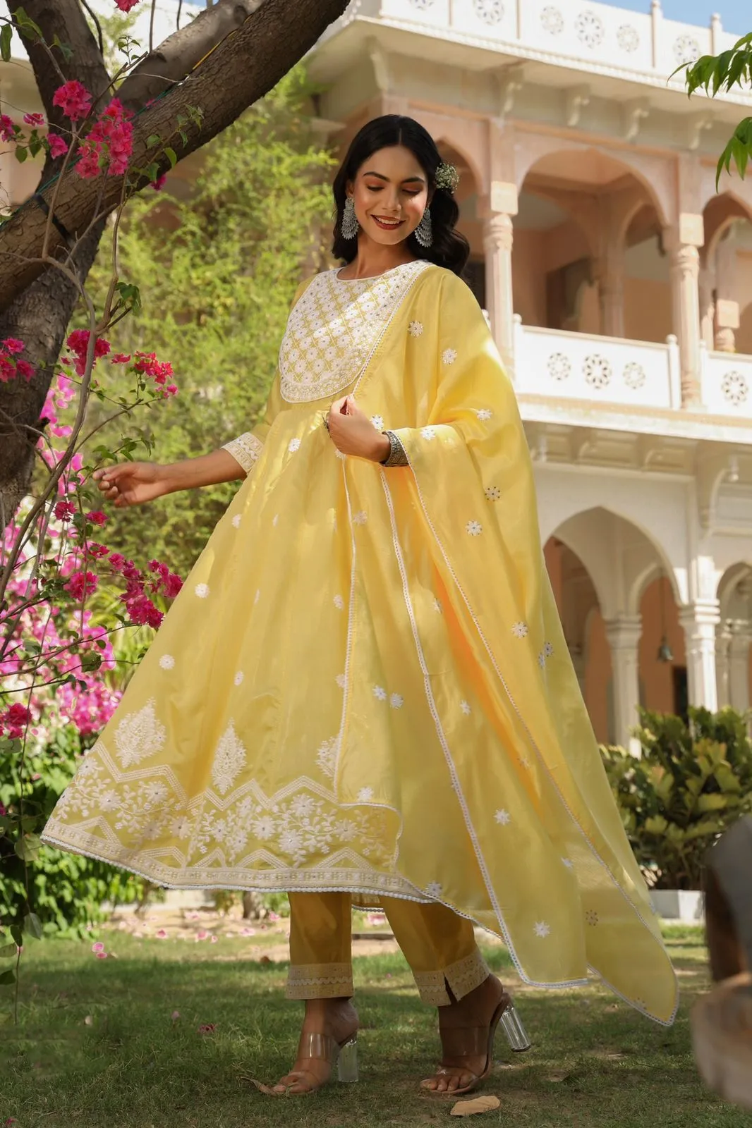 Yellow Chanderi Silk Embroidered Kurta Sets