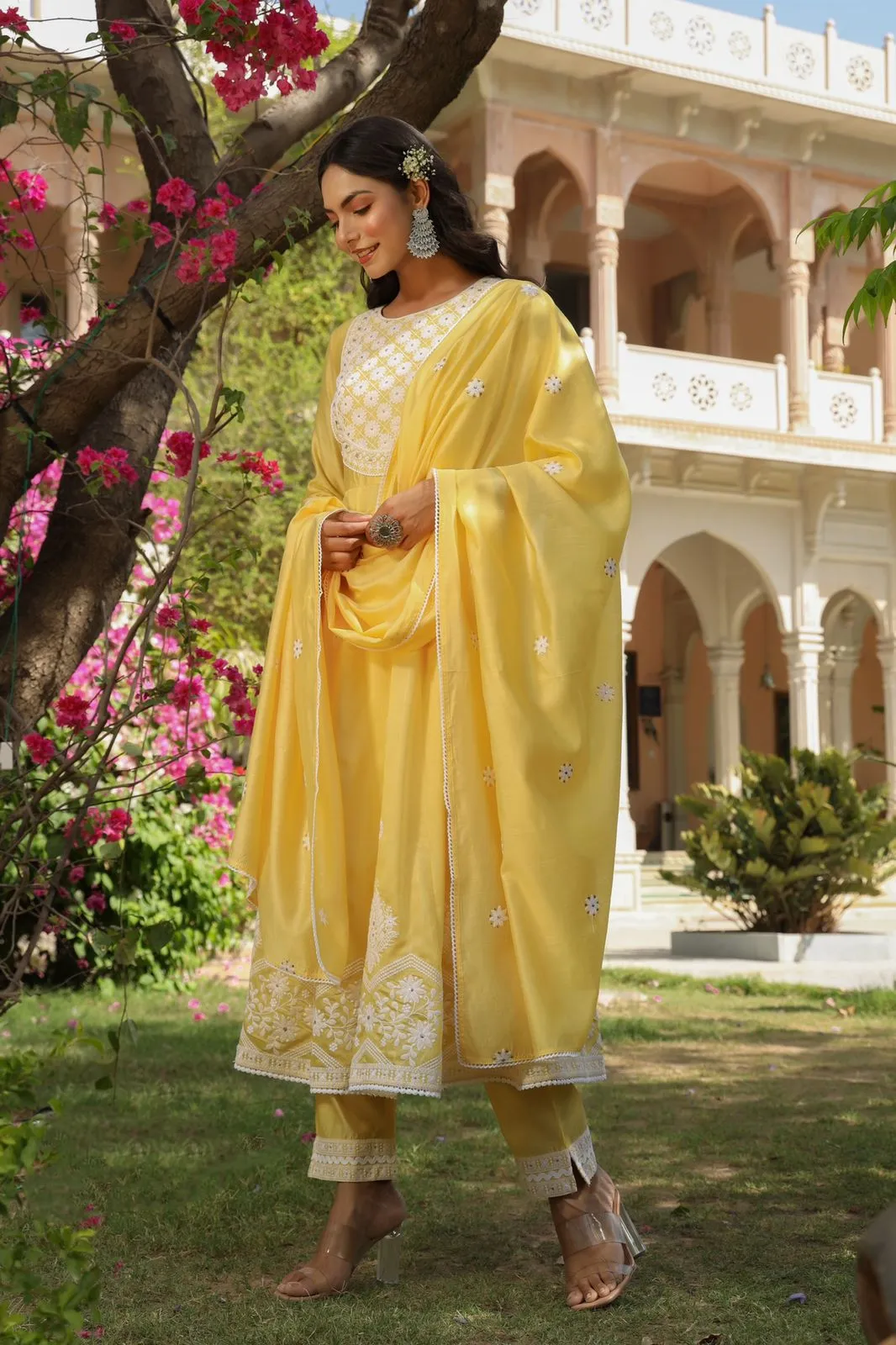 Yellow Chanderi Silk Embroidered Kurta Sets
