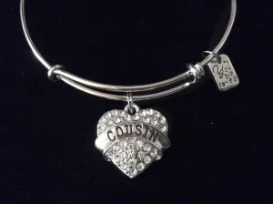 You are Loved Cousin Heart Silver Expandable Charm Bracelet Adjustable Bangle Gift