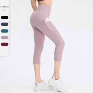 ZS-Nude Cropped Pocket Elastic Tight-fitting Hip Lift Fitness Running Sports Capri Pants