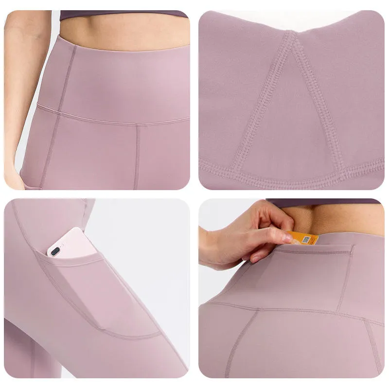 ZS-Nude Cropped Pocket Elastic Tight-fitting Hip Lift Fitness Running Sports Capri Pants
